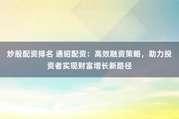 炒股配资排名 通昭配资：高效融资策略，助力投资者实现财富增长新路径