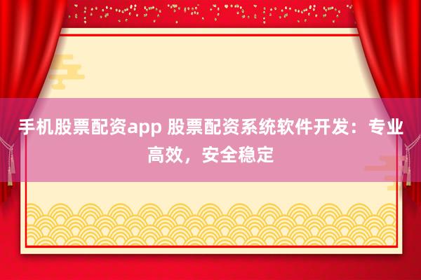 手机股票配资app 股票配资系统软件开发：专业高效，安全稳定