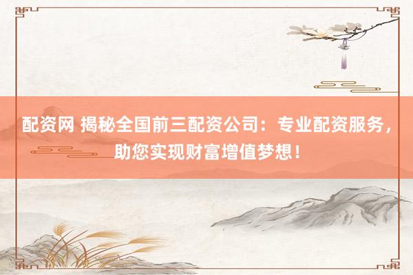 配资网 揭秘全国前三配资公司：专业配资服务，助您实现财富增值梦想！
