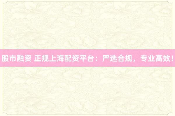 股市融资 正规上海配资平台：严选合规，专业高效！