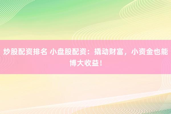 炒股配资排名 小盘股配资：撬动财富，小资金也能博大收益！
