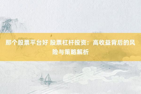 那个股票平台好 股票杠杆投资：高收益背后的风险与策略解析