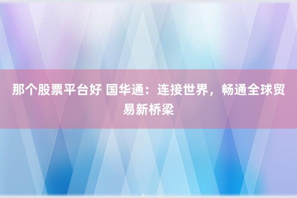 那个股票平台好 国华通：连接世界，畅通全球贸易新桥梁
